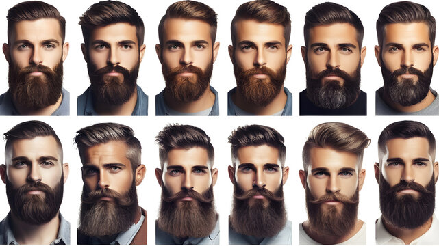 Bearded men types background set, Generative AI