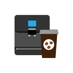 Colored icon of coffee machine and takeaway coffee cup