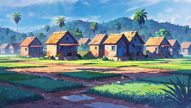 raditional Asian residence nestled on a mountainside, surrounded by lush foliage and complemented by a well-maintained garden and lawn, in a 4k looping video.