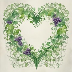 Fototapeta premium Floral green heart made of grapevine plants