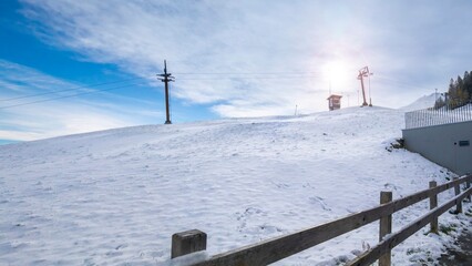 Obraz premium Switzerland, Pilatus Mountain, ice and snow, small town, snow, mountain town on the mountain