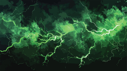 Lightning strikes in green smoke on transparent background