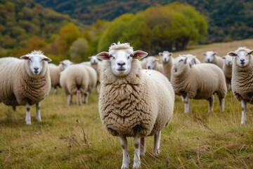 Fototapeta premium Woolly Wonders: A Close-Up Look at Sheep