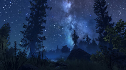 starry night sky with a mountain and trees in the foreground