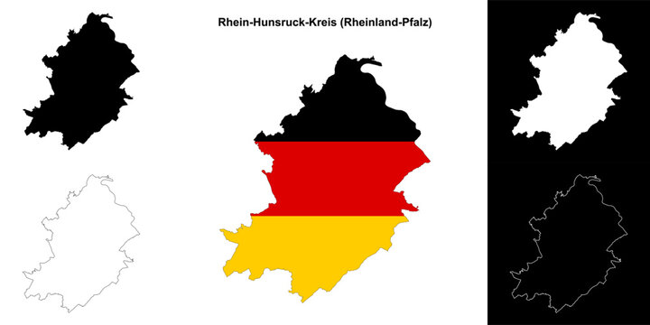 Rhein-Hunsruck-Kreis (Rheinland-Pfalz) blank outline map set