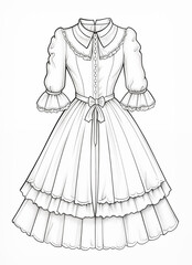 a drawing of a dress with a collar and a bow