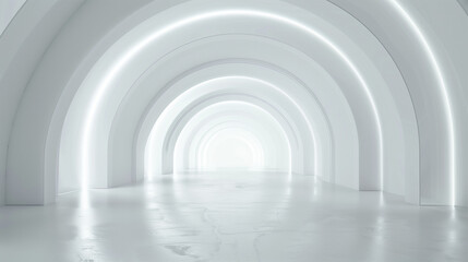 arafed white tunnel with light at end and white floor