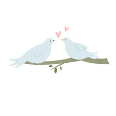Vector illustration of two pigeons sitting on the branch.
