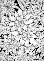 a drawing of a bunch of flowers on a black background