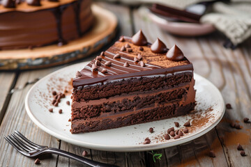 there is a piece of chocolate cake on a plate with a fork - Powered by Adobe