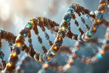 Vibrant DNA Double Helix with Crystal Like Structure, Detailed Genetic Visualization in Natural Light