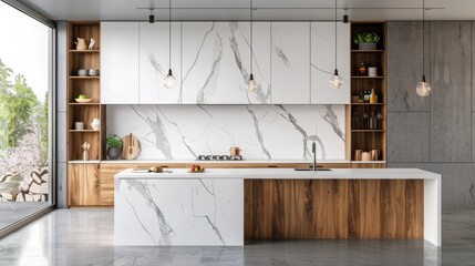 Modern kitchen with an elegant design Clean lines and luxurious furniture