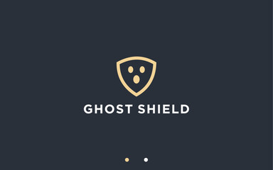 ghost with shield logo design vector silhouette illustration