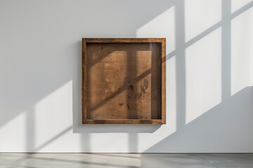 there is a picture of a wooden frame hanging on a wall