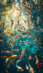 there are many fish swimming in the water together
