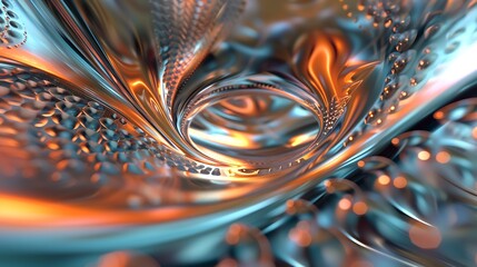3D rendering. Abstract background with a shiny sphere in the center. Liquid metal. Futuristic.