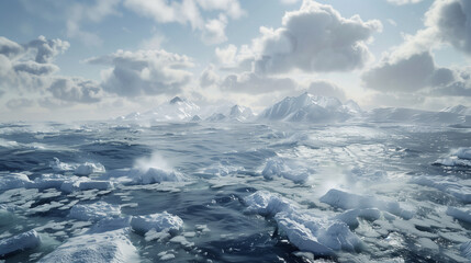 there is a large amount of ice floating in the ocean