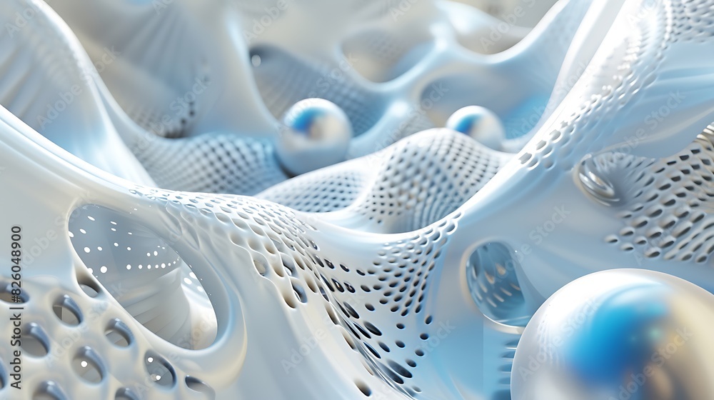 Fototapete 3d rendering of a white organic structure with a bumpy surface up close. the structure resembles a c