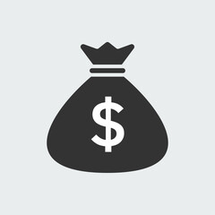 Money bag icon. Moneybag with dollar sign. Money cash sack symbol. Easy editable vector design.