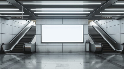 Obraz premium Leere Werbeanzeigetafel in U-Bahn Station Werbefläche Vorlage isoliert weiß für Text Generative AI