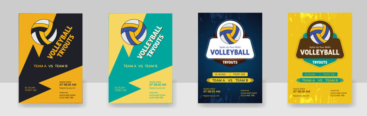 Volleyball brochure flyer template. Sport club flyers vector