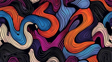 Obraz premium Whimsical Wavy Lines Seamless Pattern Background with Playful Doodles