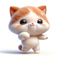 Fototapeta premium an adorable 3D cartoon cat with big eyes and fluffy fur is dancing