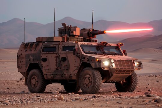 A military vehicle equipped with a missile launcher on top, showcasing readiness for combat