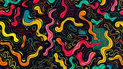 Fototapeta premium Playful Doodles Seamless Pattern Background with Abstract Squiggly and Waving Lines for Artistic Designs