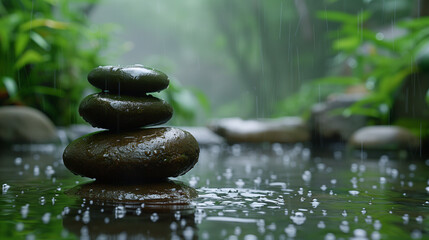 there are rocks stacked on top of each other in the water - Powered by Adobe