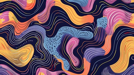 Fototapeta premium Whimsical Squiggly Lines Seamless Pattern Background | Abstract Art Doodles in Playful Style