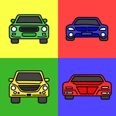 Obraz premium Vector Simple Flat Sedan Car Icon Set