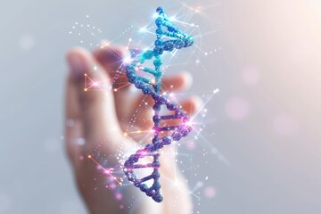 Hand Holding Illuminated DNA Strand, Symbolizing the Light of Genetic Research and Knowledge