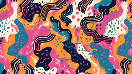 Playful Squiggly Abstract Art Seamless Pattern Background with Immersive Doodles