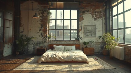 2305 43 INDUSTRIAL, Master Bedroom, Soft Lighting, beautiful composition, Indoor Context, Asia, Leading lines, centered in frame, natural light, photography