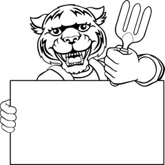 Gardener Tool Tiger Cartoon Handyman Mascot