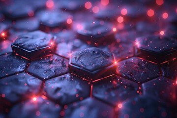 Digital illustration of molecular structures with hexagonal patterns and futuristic elements