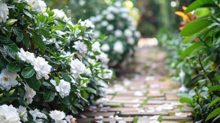 Design a fragrant garden pathway lined with gardenias