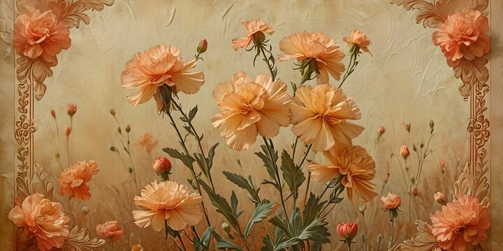 wallpaper representing a gradient background in warm tones with carnations. Beautiful harmonious illustration.
