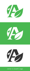 Green eco letters A logo with leaves. /symbol / alphabet / botanical / natural