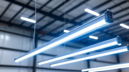 Bright fluorescent lights in a warehouse