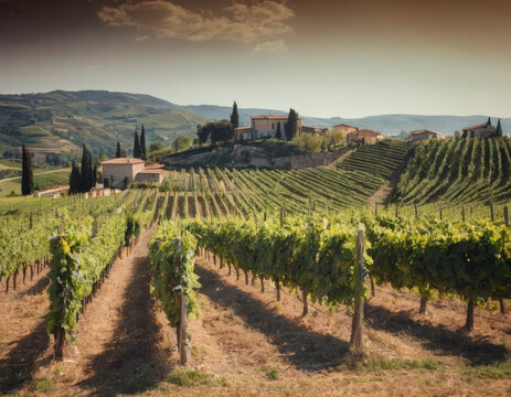 Il sole basso all&rsquo;orizzonte getta lunghe ombre sui vigneti, creando un gioco di luci e ombre affascinante.
