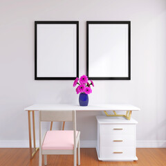 Modern Living Room Wall Poster Frame Mockup with beautiful Interior Design and Decor