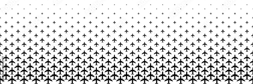 Poster horizontal black halftone of airplane design for pattern and background.