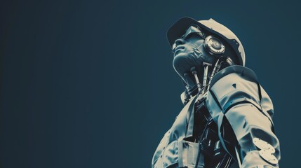 A robot with a hard hat on