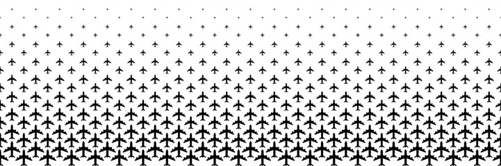 Naklejka premium horizontal black halftone of airplane design for pattern and background.