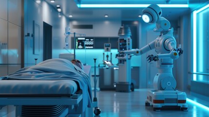 Advanced Robotic Arm Assisting in a Futuristic Surgery Room