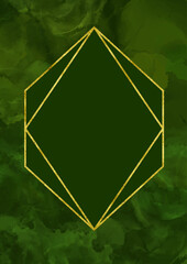 elegant emerald green watercolour background with gold diamond border