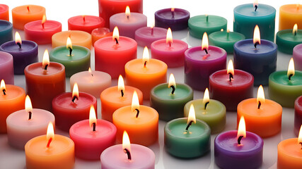 Colorful candles on white background, Generative AI
