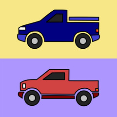 Vector Simple Flat Pickup Truck Icon Set
